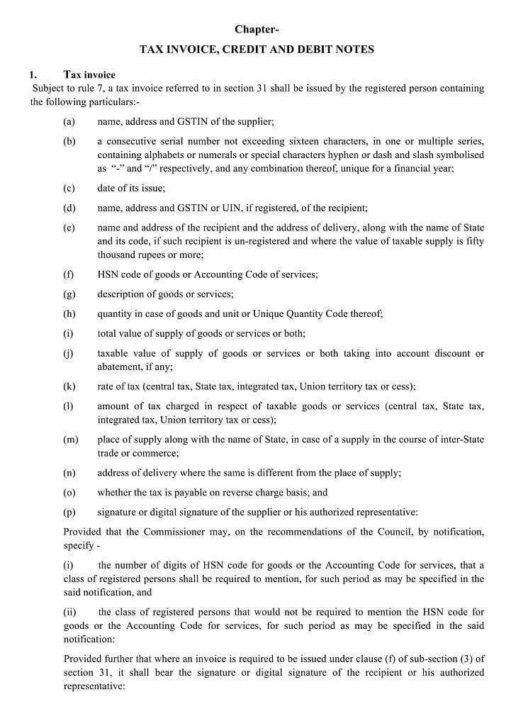 GST Tax Invoice Rules Format PDF