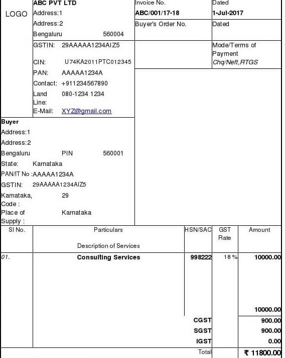 GST Invoice For Service Provider In Excel Format GST Bill Format