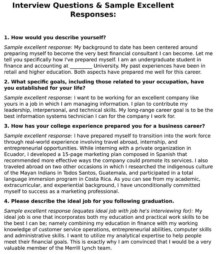 Job Interview Questions & Sample Excellent Responses