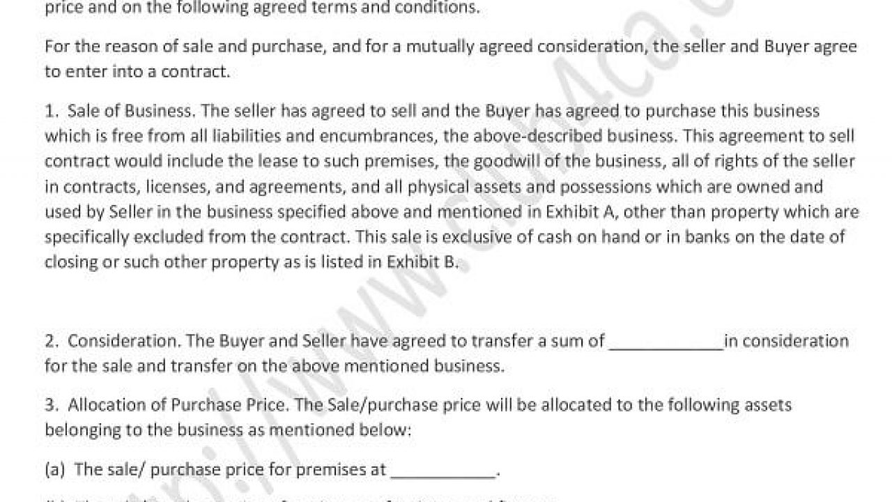 Sample of Agreement to Sell Business Format in Word With Transfer Of Business Ownership Contract Template