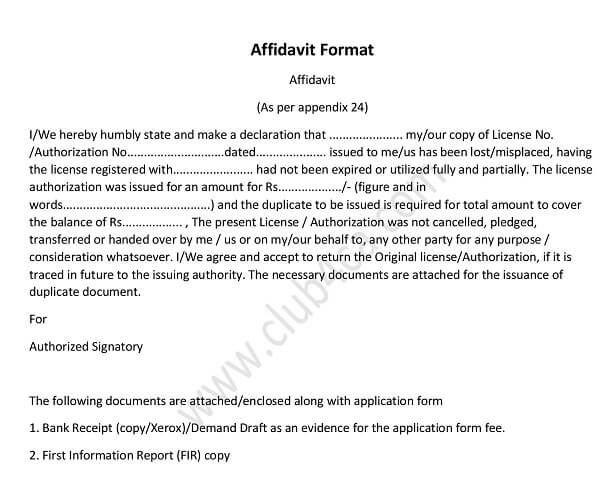 Download Affidavit Format Application, Issue Of Duplicate Export Licence, Sample Affidavit Format