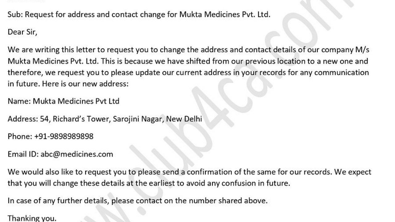 Letter Format for Change of Email and Contact Number in Income Tax
