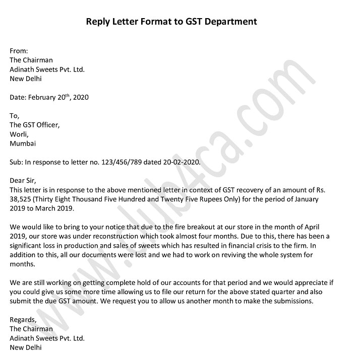 Reply Letter Format to GST Department - GST Format Word
