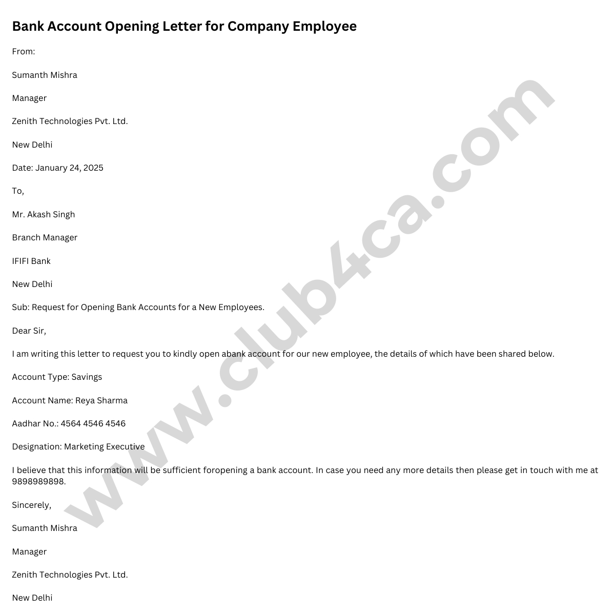 Employee Authorization Letter To Bank Account Template Infoupdate