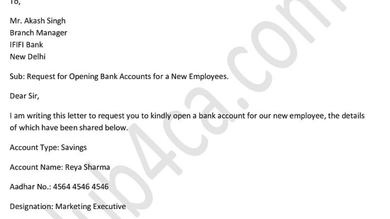 Bank Account Opening Request Letter for Company Employees