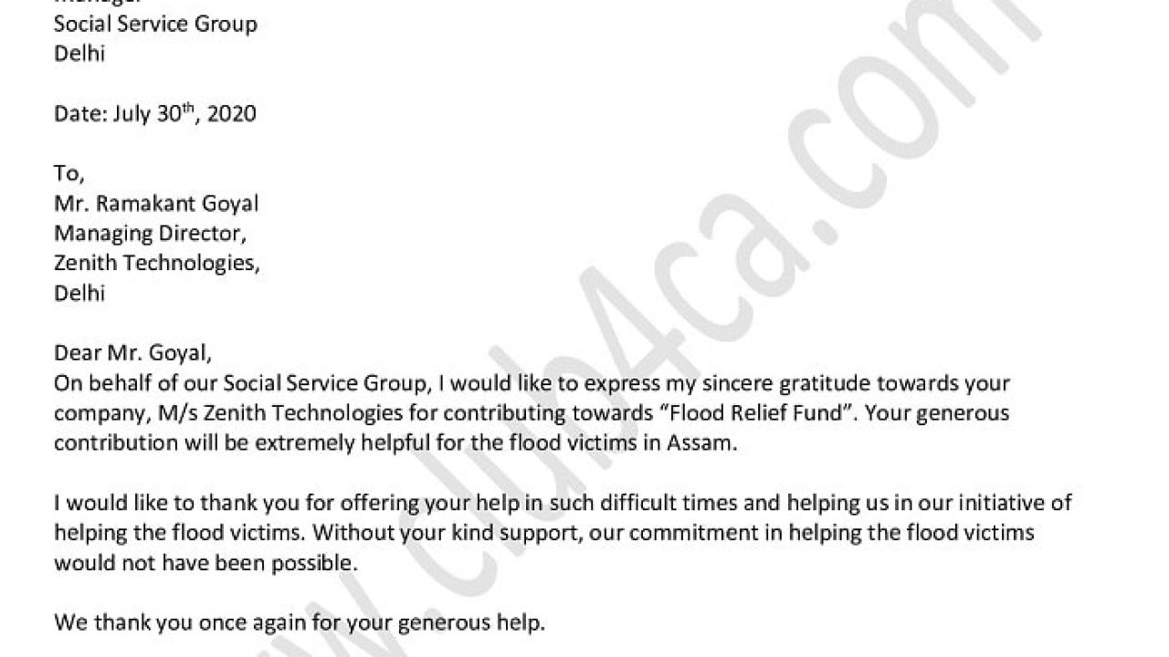 Thank You Letter for Fundraiser Donation  Donation Letter Format
