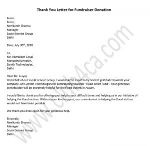 Thank You Letter for Fundraiser Donation - Donation Letter Template
