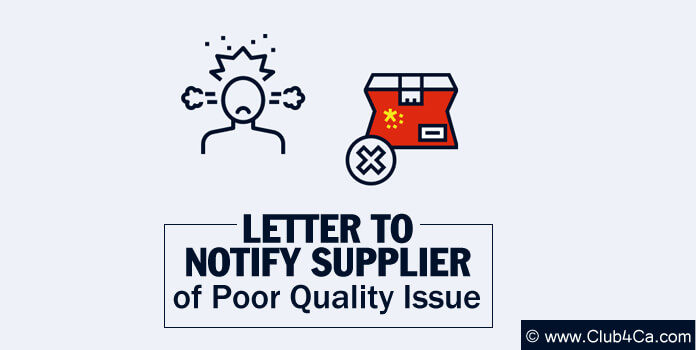 Letter to Supplier for poor Quality Issue